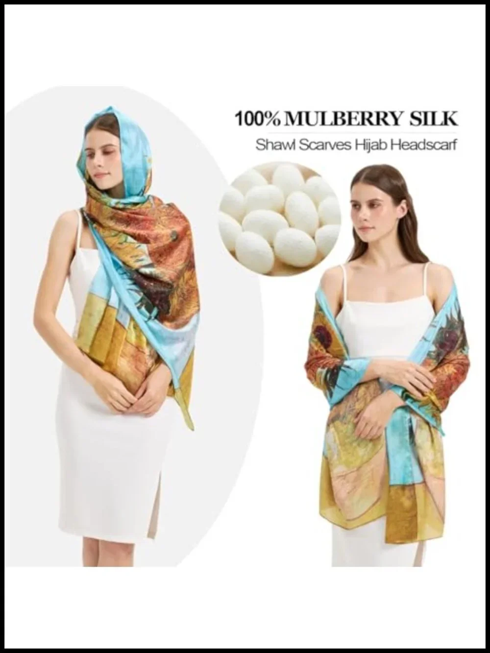 100% Mulberry Silk Long Scarf Shawl Wrap Hijab Travel